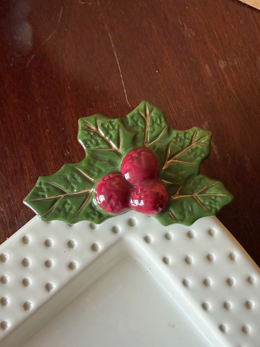 Nora Fleming RETIRED AND RARE Green Holly Leaf with Red Berries Mini for Serving